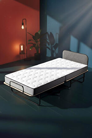 Niron Bonbon Katlanır Yatak | 90x200 cm | Metal Karyola, Kapitoneli Metal Başlık, 14 cm Sünger Yatak