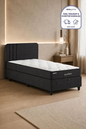 Niron Scarface 90x190 cm Tek Kişilik Yatak Baza Başlık Seti - Sert Full Ortopedik