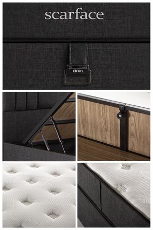 Niron Scarface 120x200 cm Bir Buçuk Kişilik Yatak Baza Başlık Seti - Sert Full Ortopedik