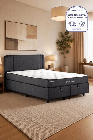 Niron Scarface 140x190 cm Çift Kişilik Yatak Baza Başlık Seti - Sert Full Ortopedik