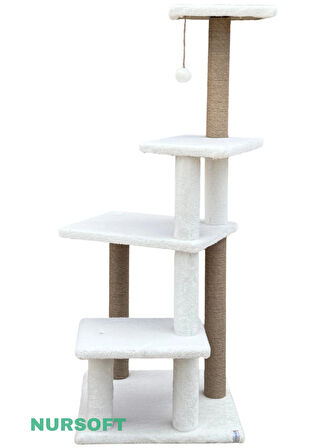 Katlı Büyük Boy Kedi Tırmalama Tahtası Jüt İpli Welsoft Kumaşlı Oyun Alanı Beyaz
