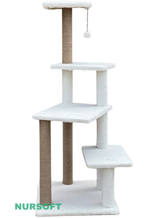 Katlı Büyük Boy Kedi Tırmalama Tahtası Jüt İpli Welsoft Kumaşlı Oyun Alanı Beyaz