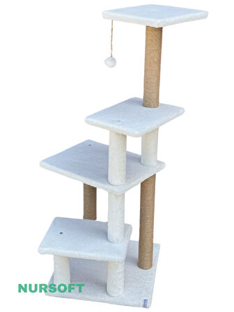 Katlı Büyük Boy Kedi Tırmalama Tahtası Jüt İpli Welsoft Kumaşlı Oyun Alanı Beyaz