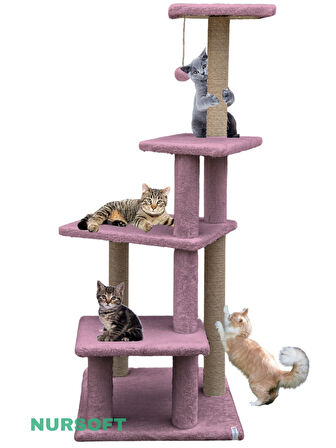 Katlı Büyük Boy Kedi Tırmalama Tahtası Jüt İpli Welsoft Kumaşlı Oyun Alanı Gül Kurusu