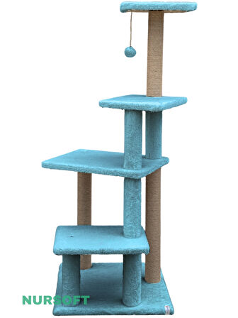 Katlı Büyük Boy Kedi Tırmalama Tahtası Jüt İpli Welsoft Kumaşlı Oyun Alanı Turkuaz