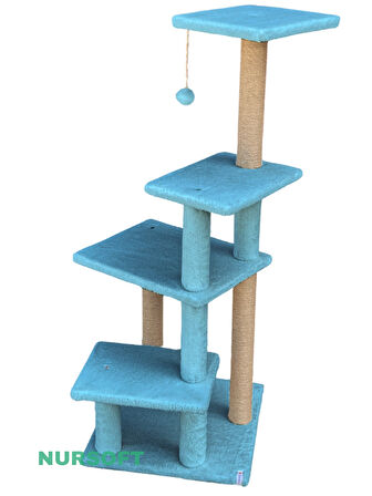 Katlı Büyük Boy Kedi Tırmalama Tahtası Jüt İpli Welsoft Kumaşlı Oyun Alanı Turkuaz