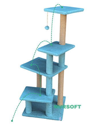 Katlı Büyük Boy Kedi Tırmalama Tahtası Jüt İpli Welsoft Kumaşlı Oyun Alanı Turkuaz