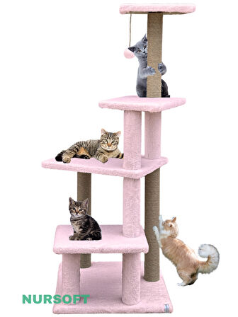 Katlı Büyük Boy Kedi Tırmalama Tahtası Jüt İpli Welsoft Kumaşlı Oyun Alanı Pembe