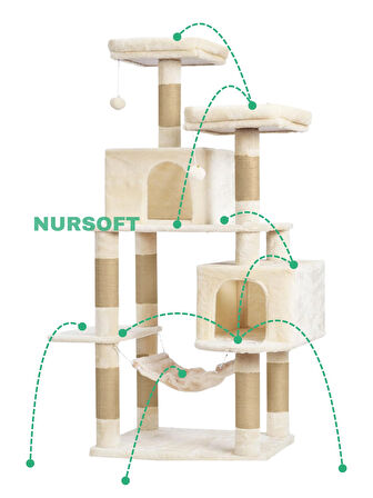 Demonte Kurulabilir Çift Yuvalı Lüx Büyük Boy Jüt Ip Tırmalamalı Kedi Oyun Evi Kedi Tırmalaması Bej