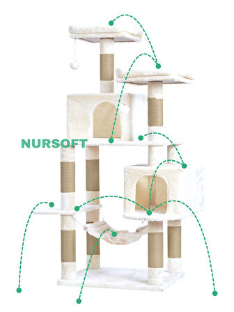 Demonte Kurulabilir Çift Yuvalı Lüx Büyük Boy Jüt Ip Tırmalamalı Kedi Oyun Evi Kedi Tırmalaması Beyaz