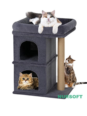  Nursoft Çift Yuvalı Teraslı Kedi Dinlenme ve Oyun Alanı