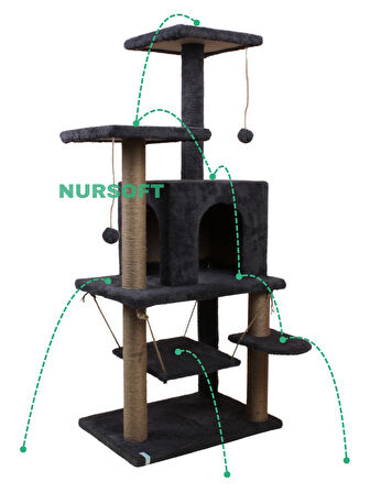 Nursoft Çok Katlı Salıncaklı Ve Tırmalama Tahtalı Kedi Evi