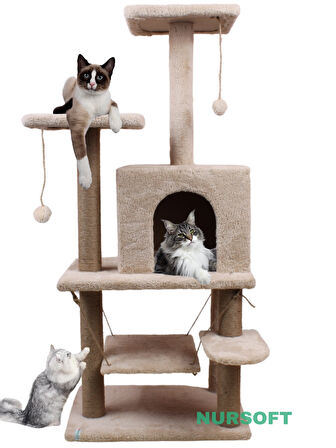 Nursoft Çok Katlı Salıncaklı Ve Tırmalama Tahtalı Kedi Evi