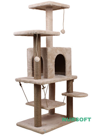Nursoft Çok Katlı Salıncaklı Ve Tırmalama Tahtalı Kedi Evi