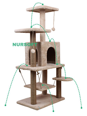 Nursoft Çok Katlı Salıncaklı Ve Tırmalama Tahtalı Kedi Evi