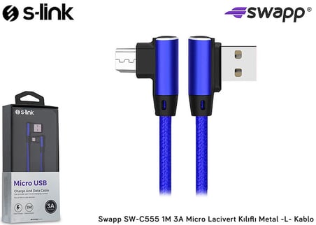 S-Link Swapp SW-C555 1M 3A Micro Lacivert Kılıflı Metal -L- Kablo