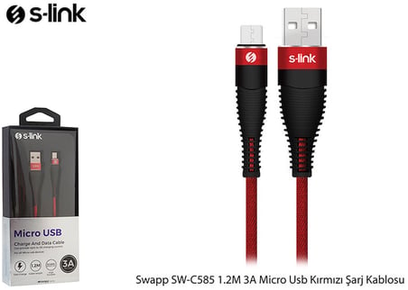 S-Link Swapp SW-C585 1.2M 3A Micro Usb Kırmızı Şarj Kablosu