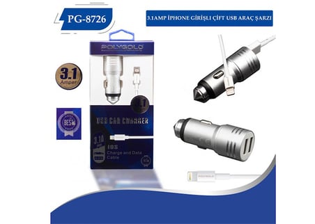 Polygold PG-8726 3.1AMP IPhone Girişli Çift USB Araç Şarjı