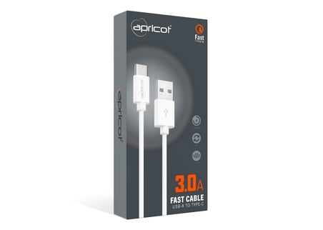 Apricot APC-S220T 1 Metre QC3.0 Type-C Beyaz Hızlı Data + Sarj Kablosu
