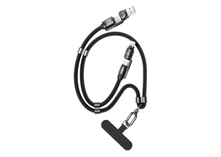 Bix BX5IN1C 240W Hızlı Şarj Kablosu 1.5m Örgülü Askı İpli - Siyah