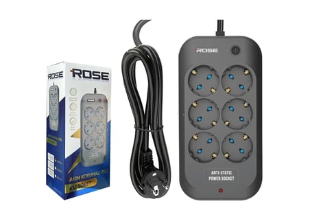 Rose GR-6005M 6'Lı 5 Metre 16A Akım Korumalı Priz