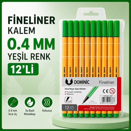 Fineliner Tükenmez Kalem 0.4 Mm Yeşil Renk 12 Adet