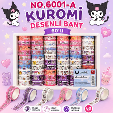 6001-A Kuromi Desenli Kağıt Bant 60 Adet
