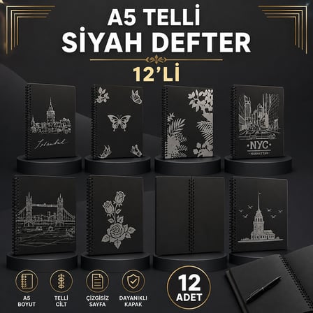 A5 Siyah Spralli Defter