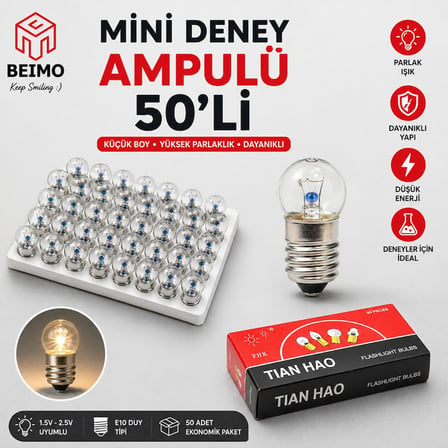 Mini Deney Ampulü 2.5V 50 Adet