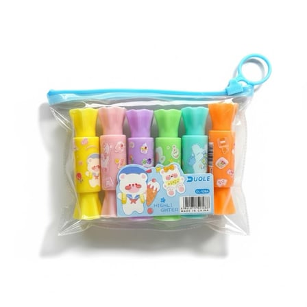 Dl-128/A Şeker Figürü Çift Taraflı Pastel Renkler Fosforlu Kalem 6 Adet