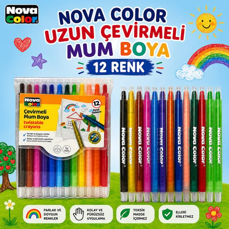 Nova Color Uzun Çevirmeli Mum Boya 12 Renk