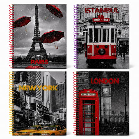 17*24 Spralli Trend Desen Sert Kapak Defter (100 Yaprak Kareli)