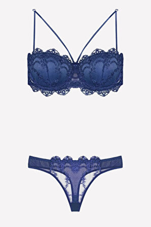 4591 Kadın Destekli Straples Sütyen Külot Takım-lacivert