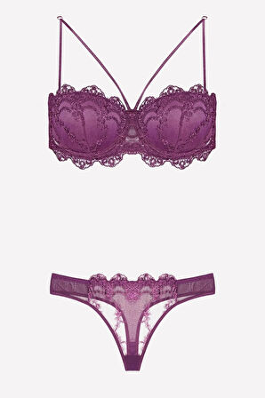 4591 Kadın Destekli Straples Sütyen Külot Takım-lacivert