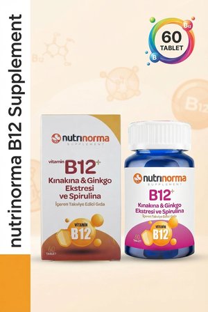 B12+ Kınakına Ekstresi, Ginkgo Ekstresi ve Spirulina İçeren 60 Tablet – Yüksek B12 İçeriği ile Günlük Kullanıma Uygun Formül