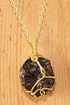 Sertifikalı Ham Tel Sargılı Lal - Garnet Taşı Kolye - Altın Kaplama