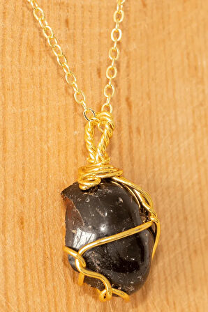 Sertifikalı Ham Tel Sargılı Lal - Garnet Taşı Kolye - Altın Kaplama