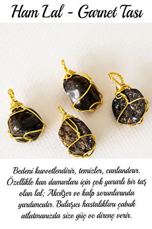 Sertifikalı Ham Tel Sargılı Lal - Garnet Taşı Kolye - Altın Kaplama