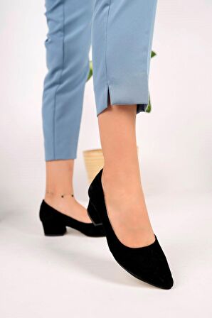 Dekolte Model Siyah Süet Kadın Stiletto