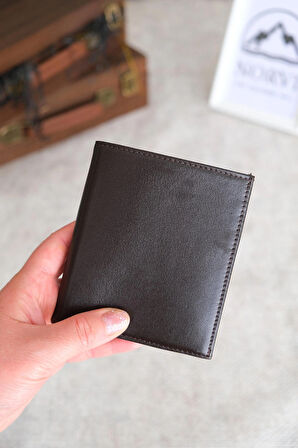 Madeni Para Gözlü Hakiki Deri Cüzdan Koyu Kahverengi