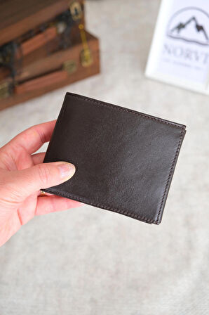 Bozuk Para Bölmeli Hakiki Deri Cüzdan Koyu Kahverengi