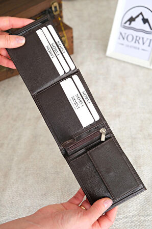 Bozuk Para Bölmeli Hakiki Deri Cüzdan Koyu Kahverengi