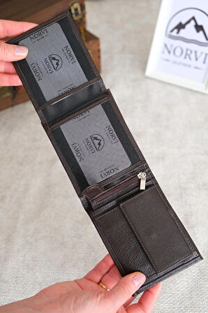 Bozuk Para Bölmeli Hakiki Deri Cüzdan Koyu Kahverengi