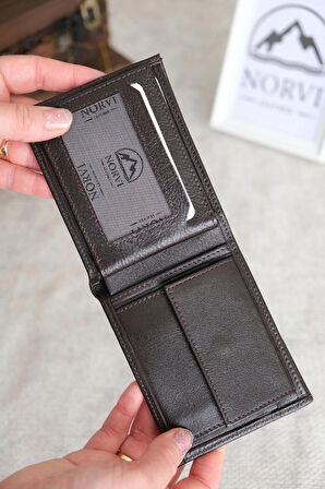 Bozuk Para Bölmeli Hakiki Deri Cüzdan Koyu Kahverengi