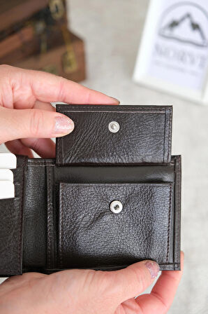 Bozuk Para Gözlü Hakiki Deri Cüzdan Koyu Kahverengi