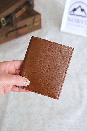 Madeni Para Gözlü Hakiki Deri Cüzdan Kahverengi