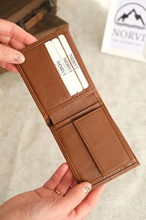 Bozuk Para Bölmeli Hakiki Deri Cüzdan Kahverengi