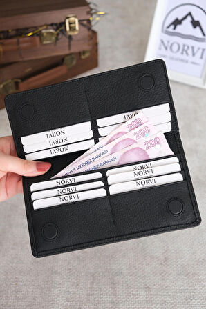 Telefon Bölmeli El Tutamaçlı Hakiki Deri Cüzdan Siyah