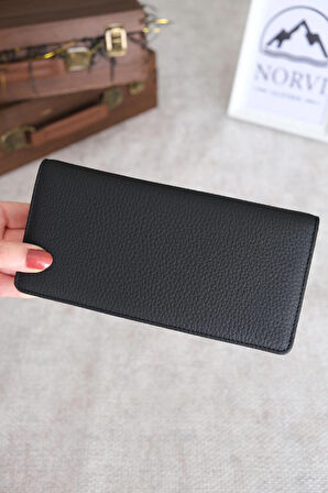 Telefon Bölmeli El Tutamaçlı Hakiki Deri Cüzdan Siyah