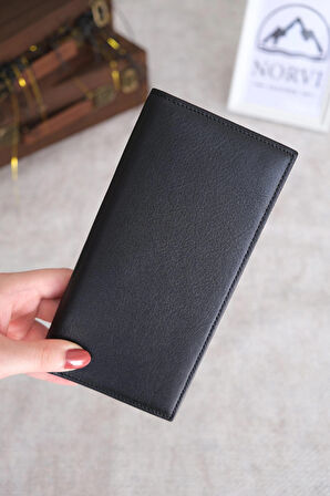 Telefon Bölmeli Mıknatıslı Hakiki Eskitme Deri Cüzdan Parlak Siyah